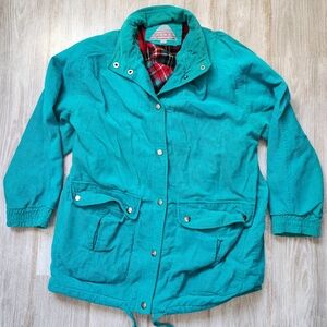 1980's Pacer Womens Corduroy Utility Jacket Flannel Lined Teal Sz Small